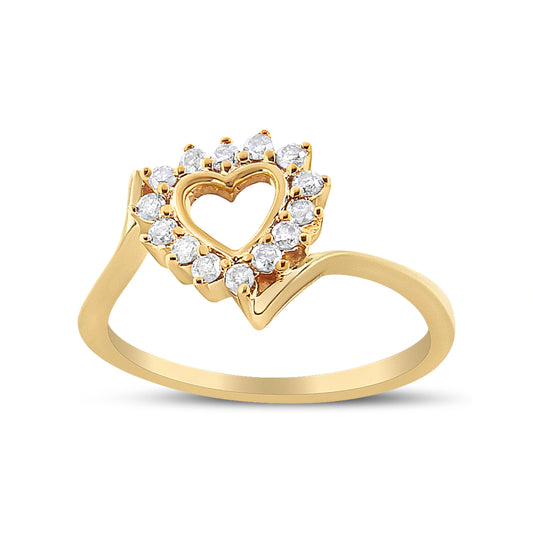 10K Yellow Gold Plated .925 Sterling Silver 1/4 Cttw Diamond Open Heart Promise Ring - Size 9