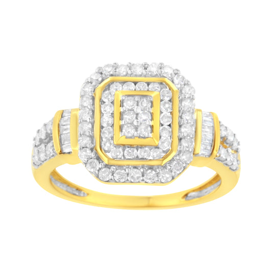 10K Yellow Gold Flash Plated .925 Sterling Silver 3/4 Cttw Diamond Cluster Ring (I-J Color, I1-I2 Clarity) - Size 8