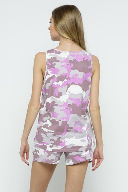 Camo Printed Sleeveless Lounge Set