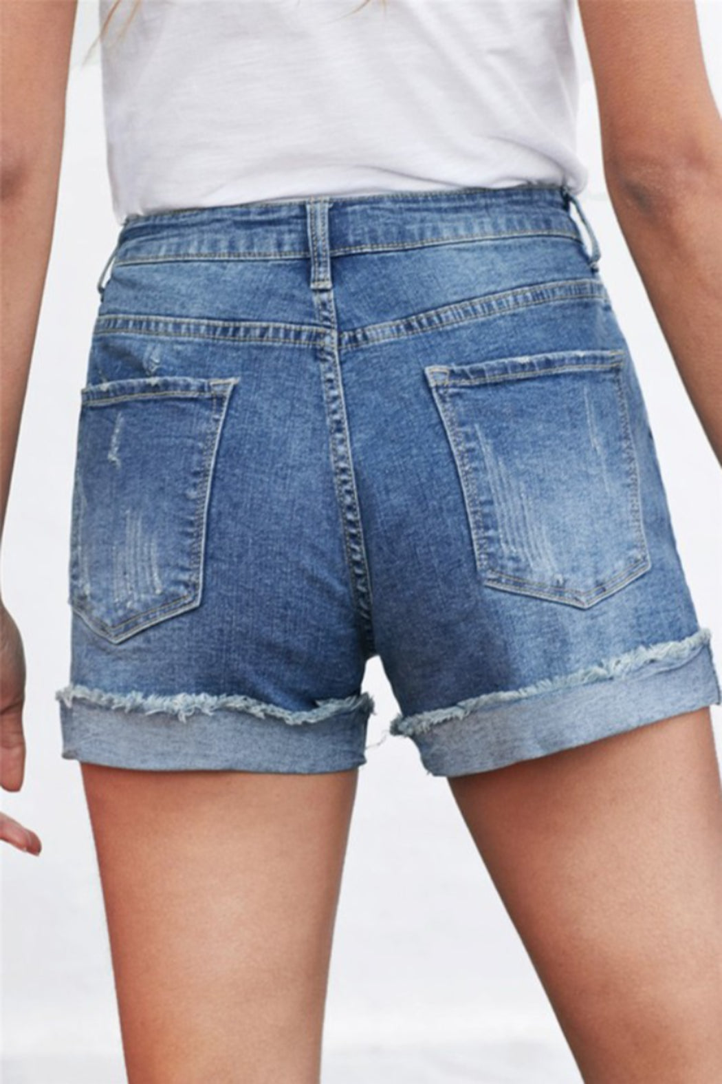 Camo Rolled Hem Denim Shorts