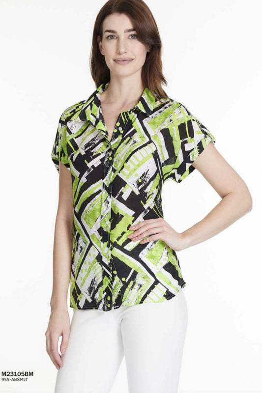 Cap sleeve button front top