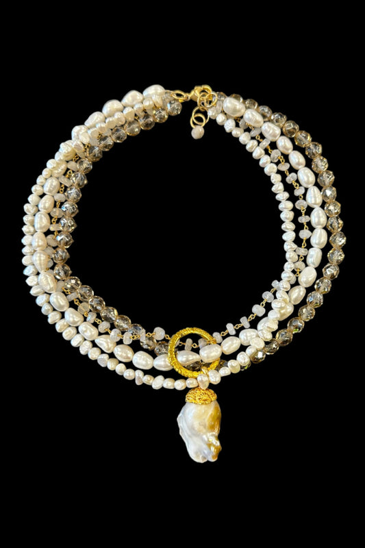 Capped Baroque Pearl Drop Necklace