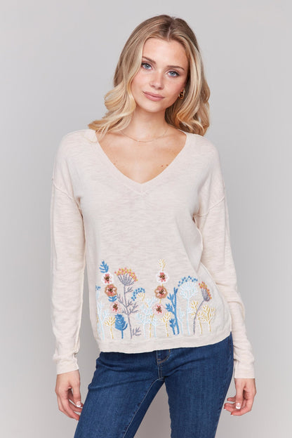 Oatmeal Embroidered Sweater