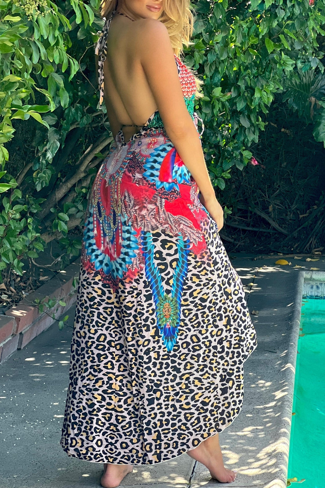 Nicole V-Neck Maxi Dress In Pink Multiprint