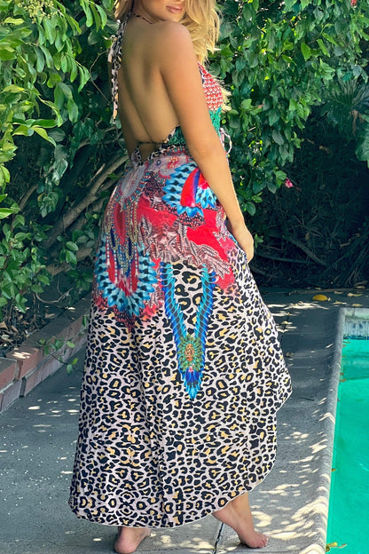 Nicole V-Neck Maxi Dress In Pink Multiprint