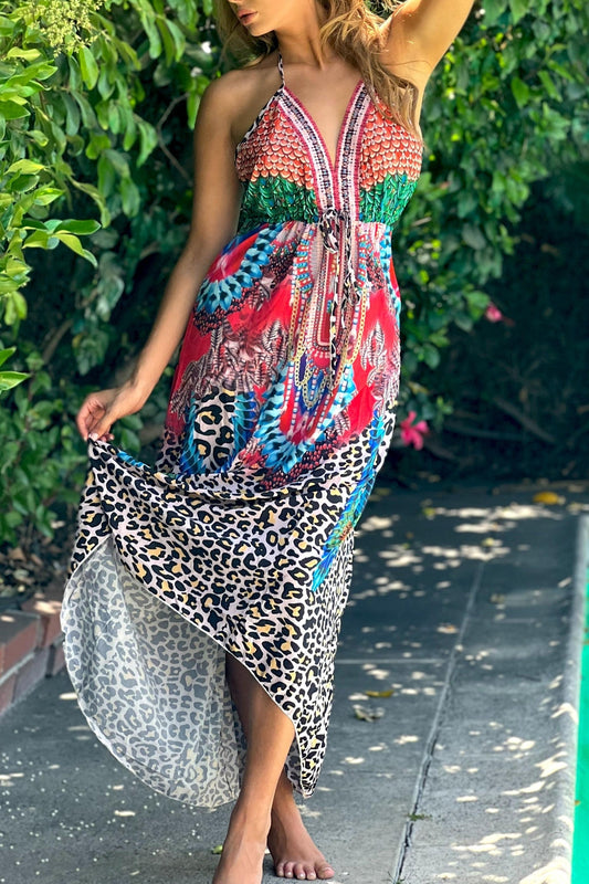 Nicole V-Neck Maxi Dress In Pink Multiprint