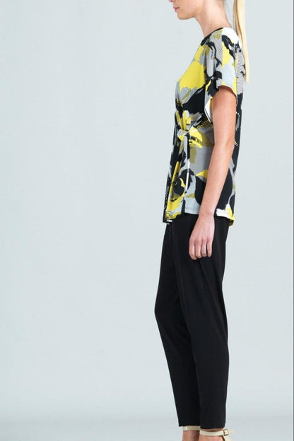 Abstract-Floral Side-Tie Knit-Tunic