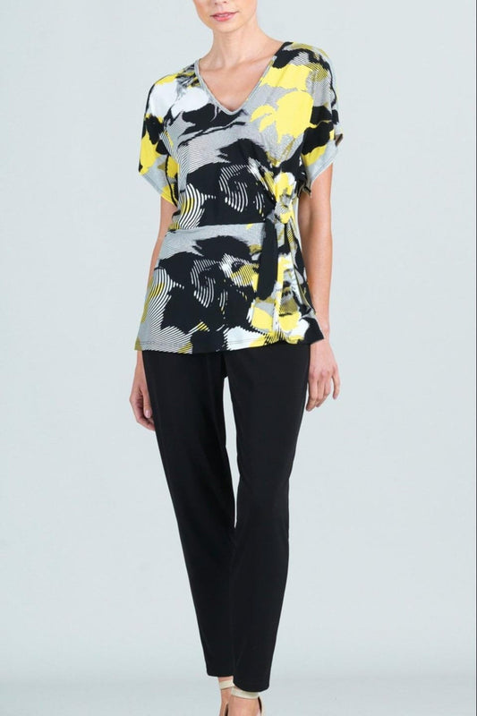 Abstract-Floral Side-Tie Knit-Tunic