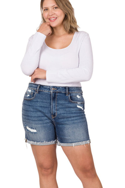 Zen Curvy Distressed Denim Shorts