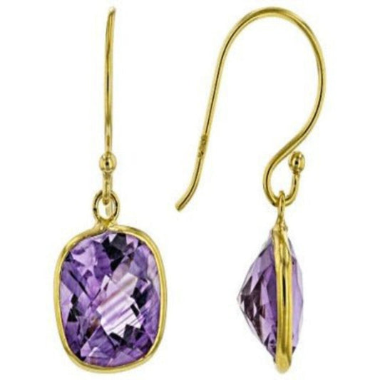 Amethyst Cushion Cut 18k Gold Over Dangle Earrings