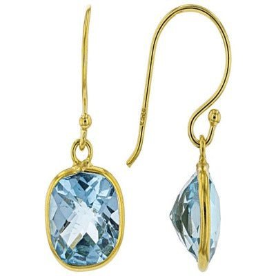 Blue Topaz Cushion Cut Dangle Earrings