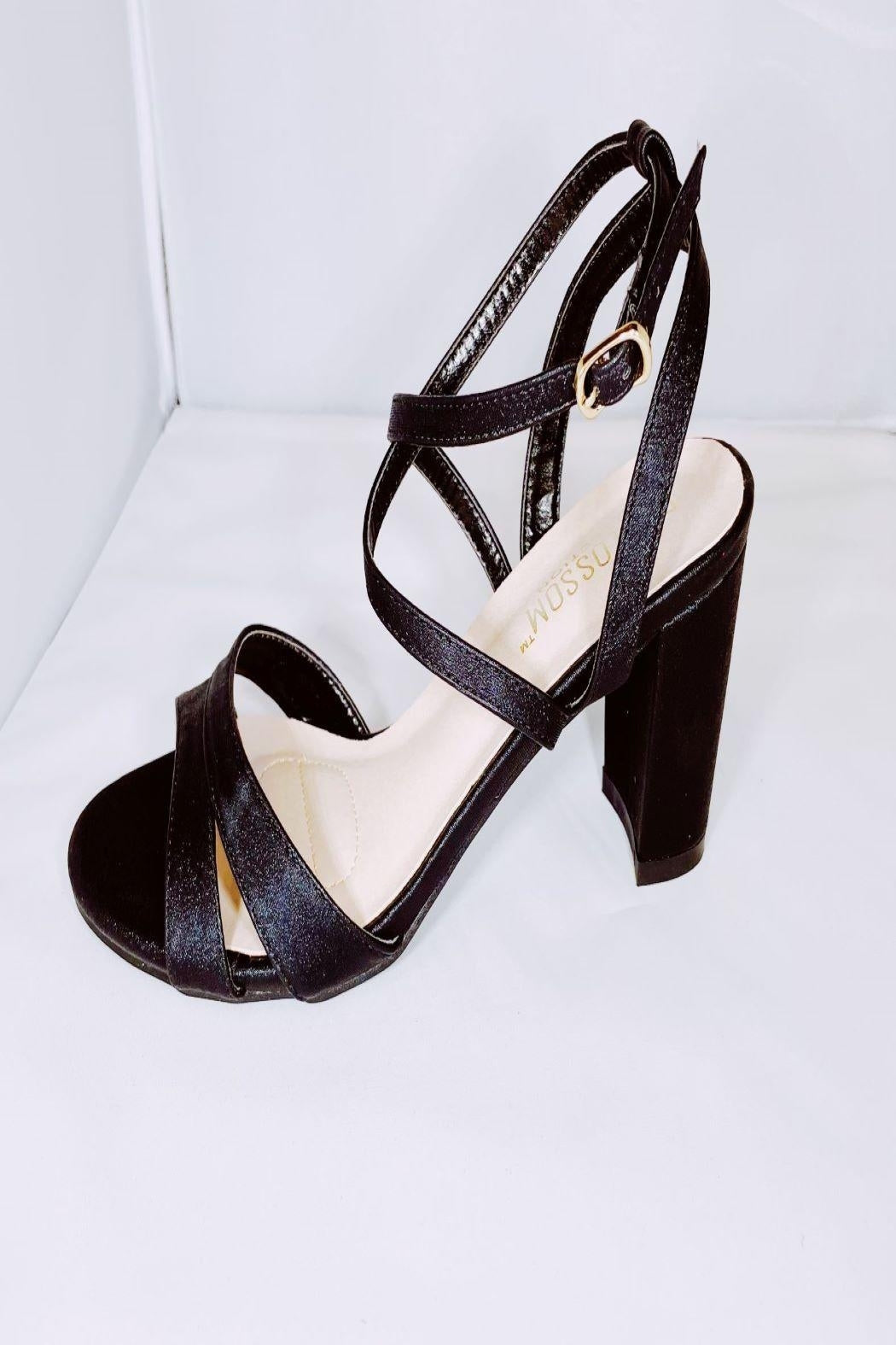 Black Strappy Block-Heel