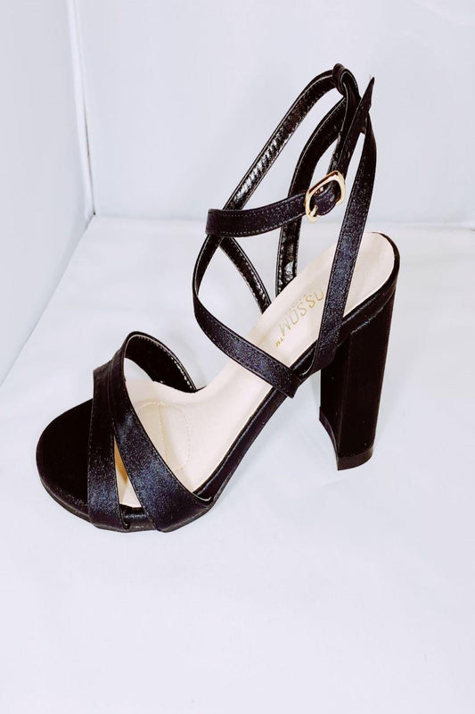 Black Strappy Block-Heel