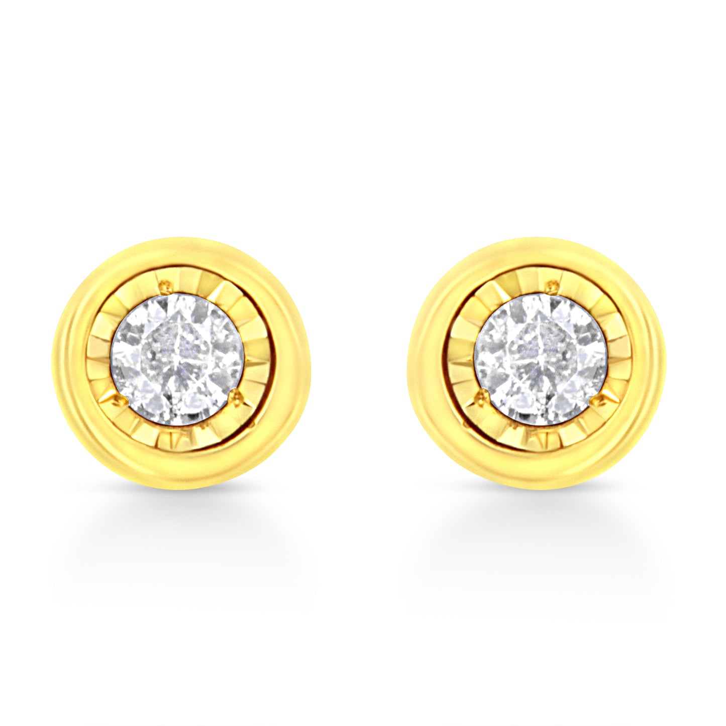 10K Yellow Gold Plated .925 Sterling Silver 1/10 Cttw Miracle-Set Diamond Circle Shape Stud Earrings (K-L Color, I2-I3 Clarity)