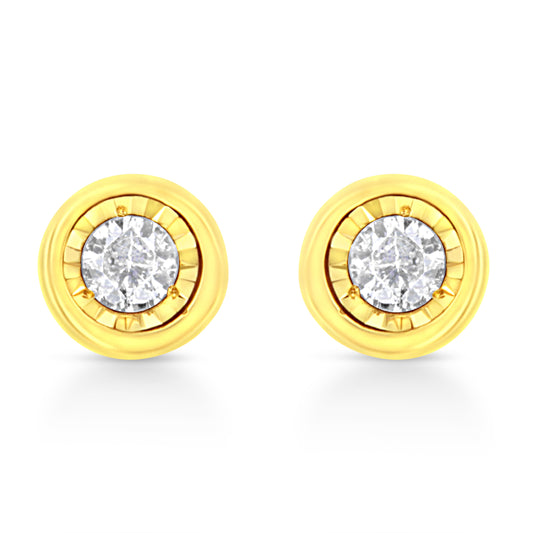 10K Yellow Gold Plated .925 Sterling Silver 1/10 Cttw Miracle-Set Diamond Circle Shape Stud Earrings (K-L Color, I2-I3 Clarity)