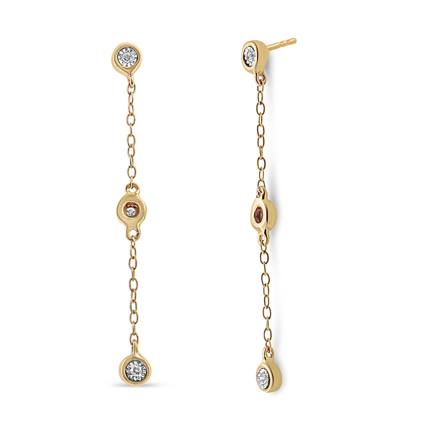 10K Yellow Gold Plated .925 Sterling Silver Miracle Set Diamond Accent 3-Stone Drop And Dangle Earring (I-J Color, I3 Clarity)
