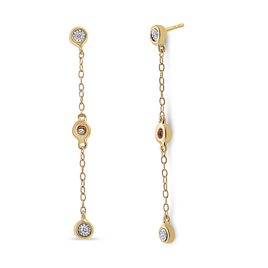 10K Yellow Gold Plated .925 Sterling Silver Miracle Set Diamond Accent 3-Stone Drop And Dangle Earring (I-J Color, I3 Clarity)