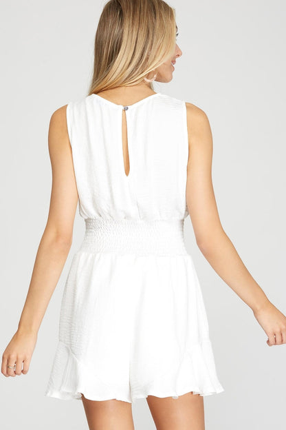 Smocked-Waistband Woven Romper