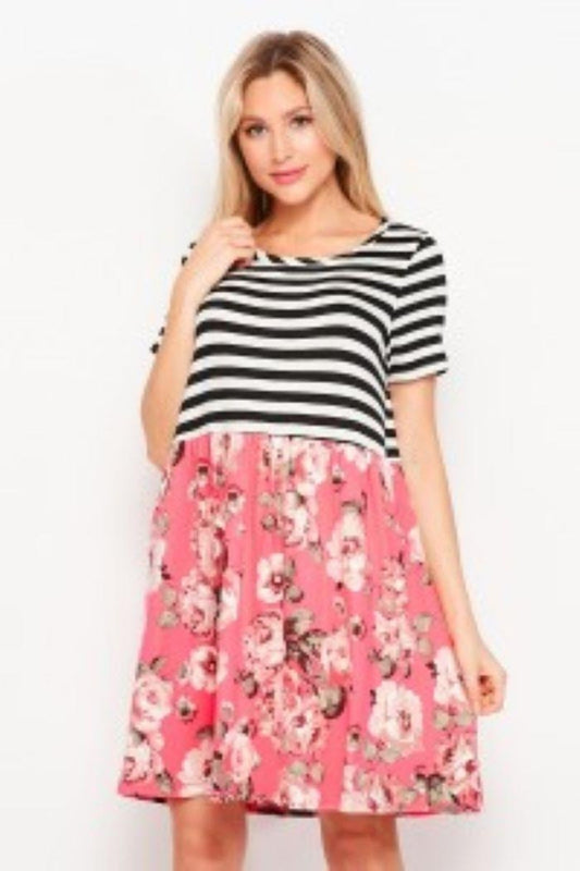 Stripe And Floral Dress
