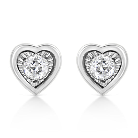 .925 Sterling Silver 1/10 Cttw Miracle-Set Diamond Heart Shape Stud Earrings (I-J Color, I2-I3 Clarity)