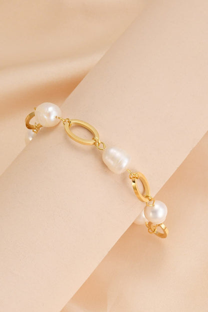 14K Gold-Plated Lobster Closure Freshwater Pearl Bracelet