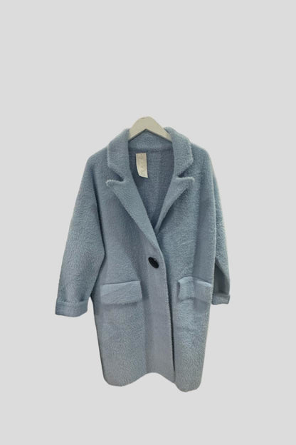 Baby Blue Fuzzy Mid Length Coat