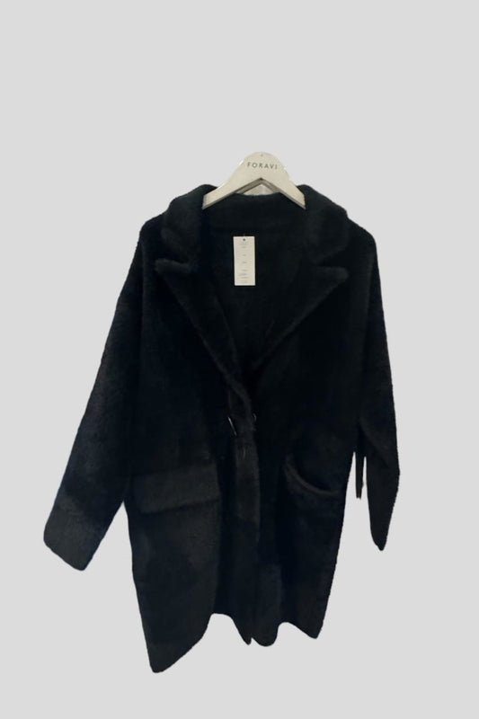 Black Fuzzy Mid Length Coat