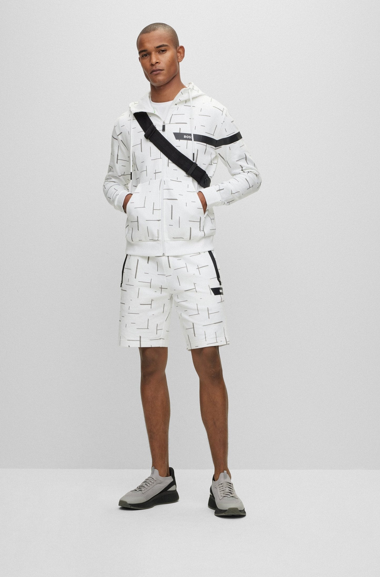 BOSS Zip Up Hoodie with Logo Stripe