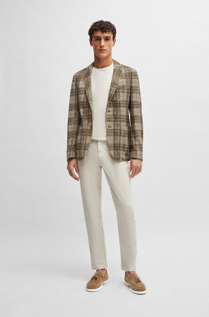 Boss Slim-Fit Jacket in Checked Stretch Jersey