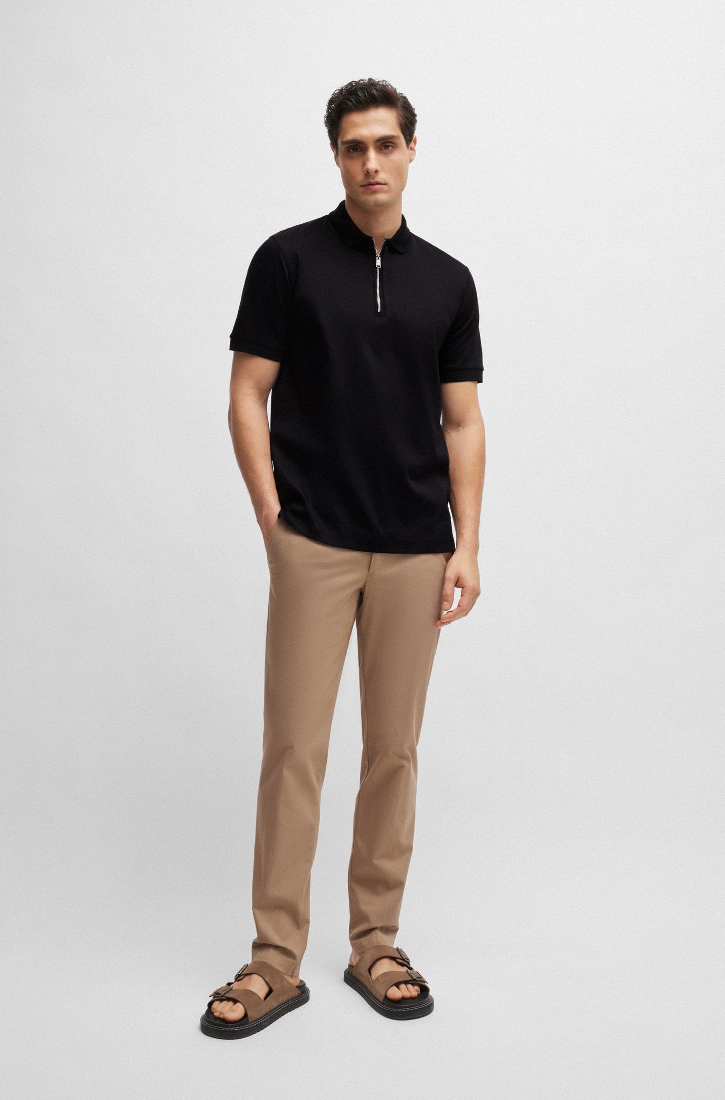 Boss Mercerized Cotton Slim-Fit Polo shirt with Zip neck