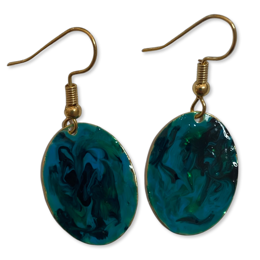 Blue Green Marble Mini Oval Lures of Love Earrings