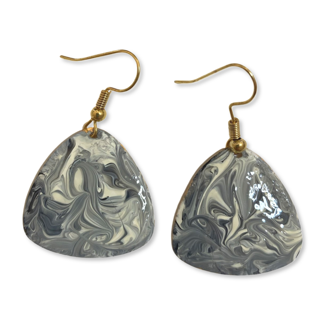 Black & White Marble Guitar Pick Lures of Love Earrings