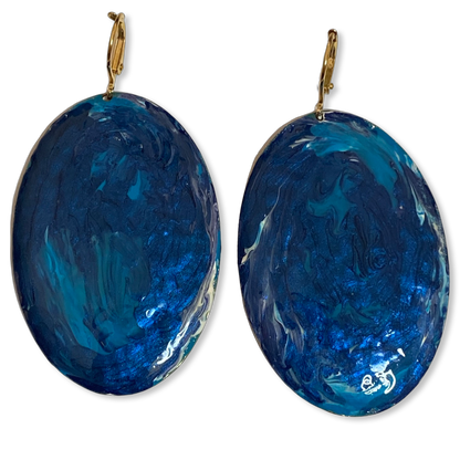 Blue Marble Oval Dome Lures of Love Earrings