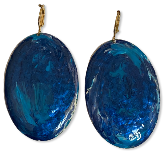 Blue Marble Oval Dome Lures of Love Earrings