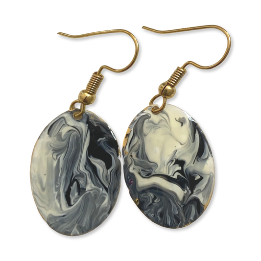 Black & White Marble Mini Oval Lures of Love Earrings