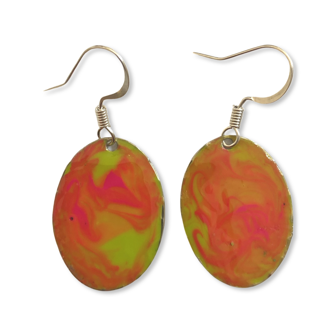 Yellow Orange Marble Mini Oval Lures of Love Earrings