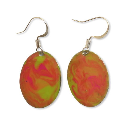 Yellow Orange Marble Mini Oval Lures of Love Earrings