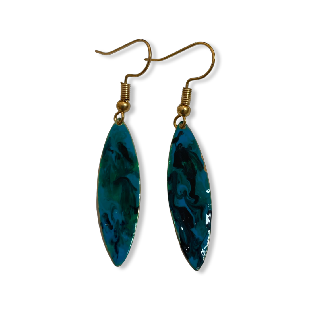 Blue Green Marble Mini Navette Lures of Love Earrings