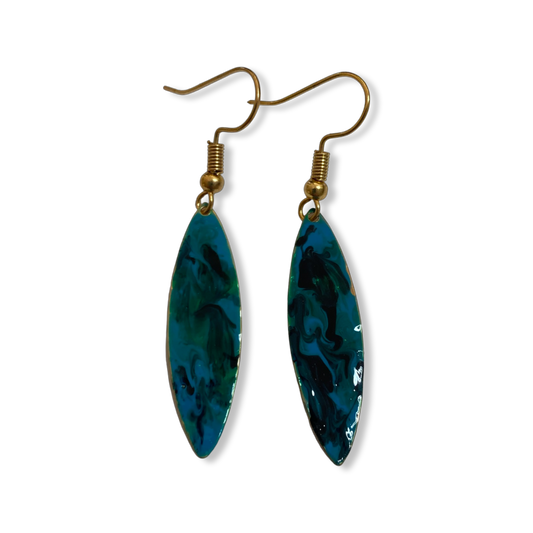 Blue Green Marble Mini Navette Lures of Love Earrings