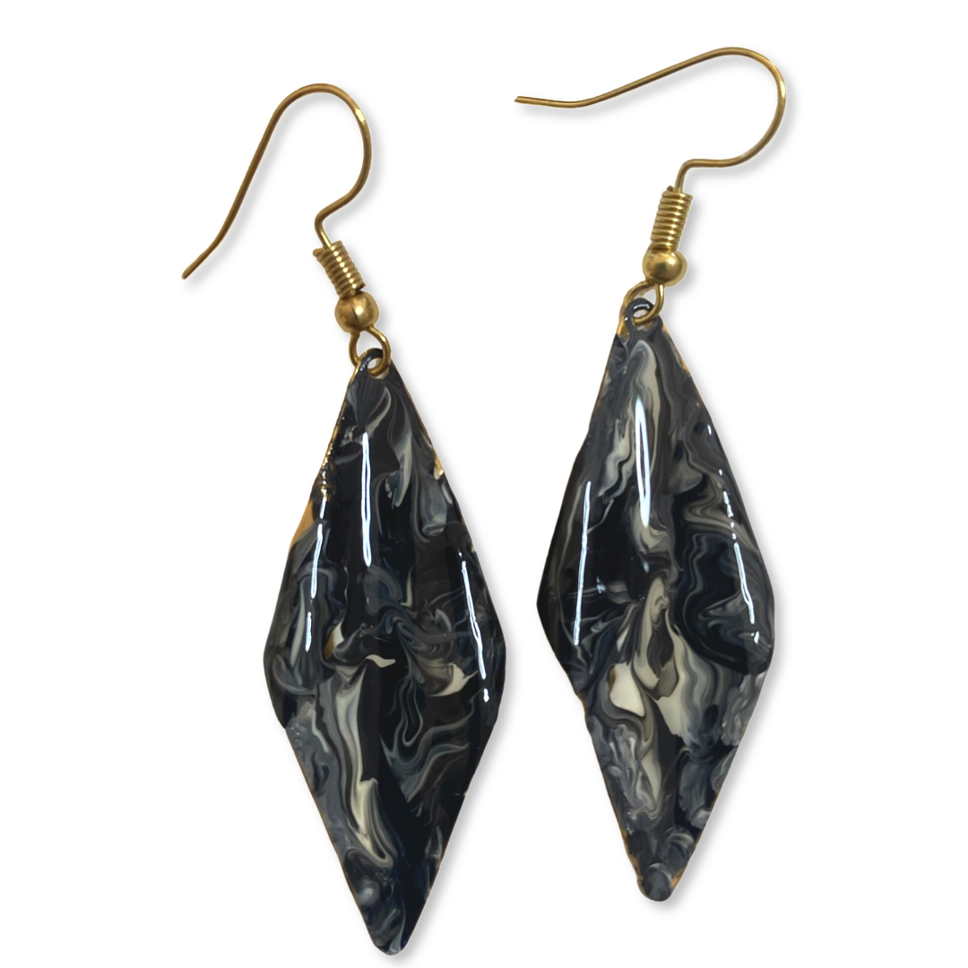 Black & White Marble Wavy Lures of Love Earrings