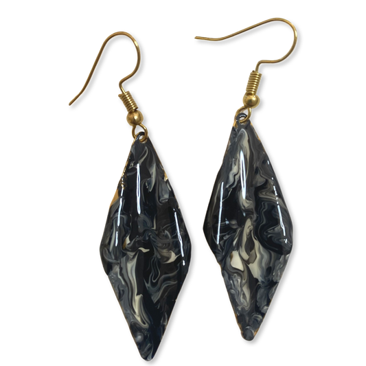Black & White Marble Wavy Lures of Love Earrings