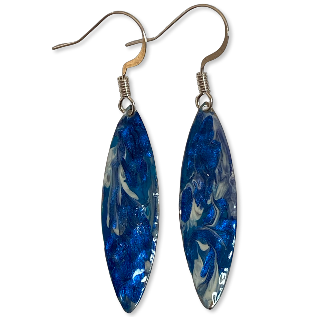 Blue Marble Mini Navette Lures of Love Earrings