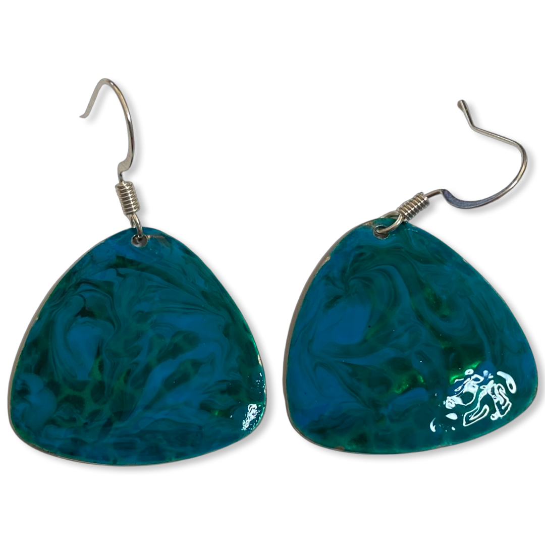 Blue Green Marble Guitar Pick Lures of Love Earrings