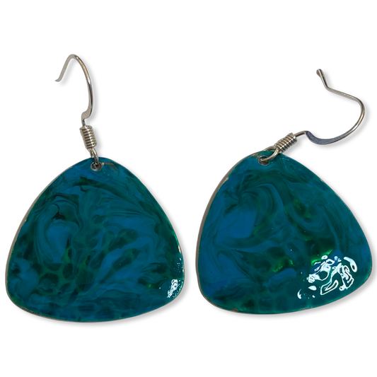 Blue Green Marble Guitar Pick Lures of Love Earrings