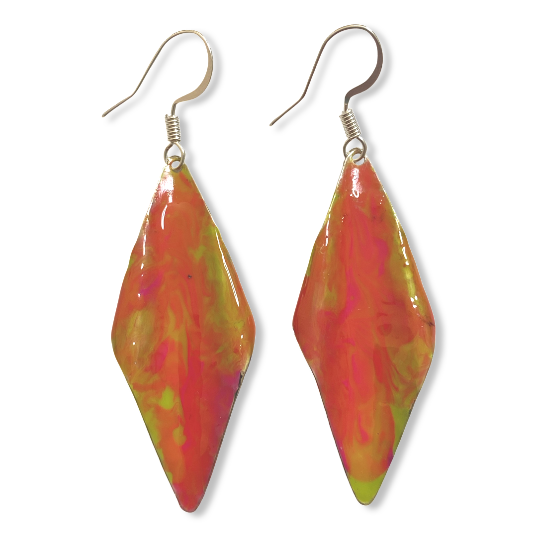 Yellow Orange Marble Wavy Lures of Love Earrings