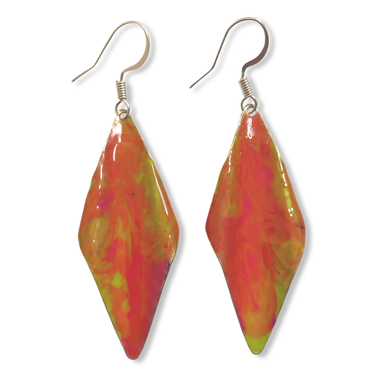 Yellow Orange Marble Wavy Lures of Love Earrings