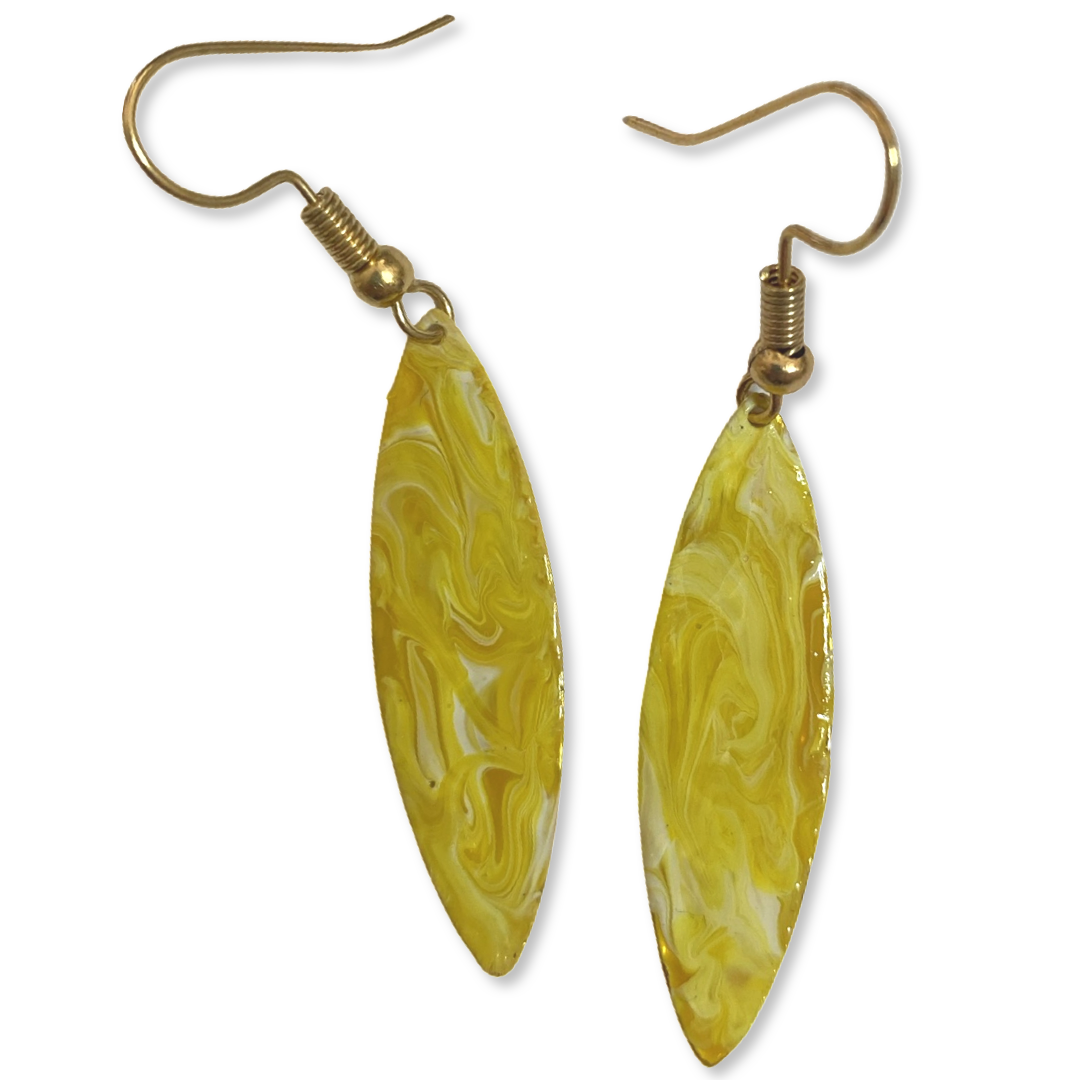 Yellow Marble Mini Navette Lures of Love Earrings