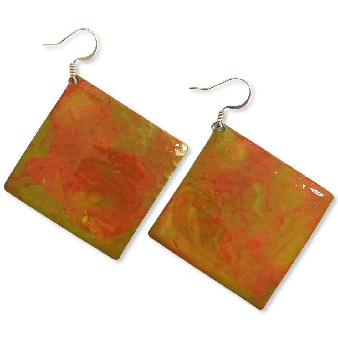 Yellow Orange Marble Triangle Lures of Love Earrings