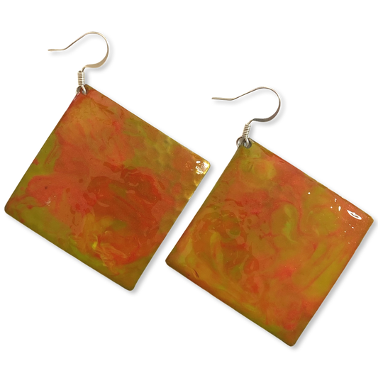 Yellow Orange Marble Triangle Lures of Love Earrings