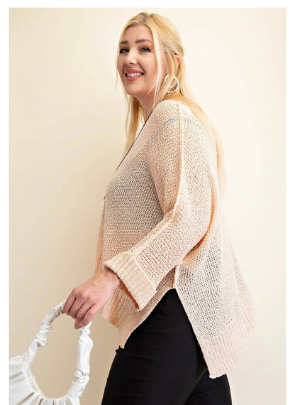 6405   Rebecca V-Neck Light Sweater Top -Reg & Plus!